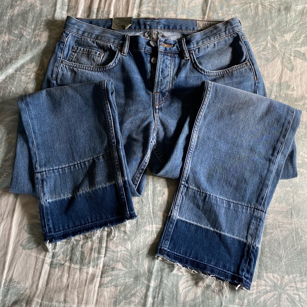 All Saints Cropped Raw Edge Jeans, Size 28
